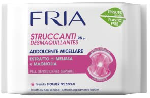 Fria Salviette Struccanti Addolcente Micellare per Pelli Sensibili, con Tessuto Biodegradabile, Dermatologicamente Testate, Confezione da 25 Salviette