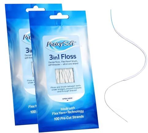 ProxySoft 3-in-1 Zahnseide - Vorgeschnittene Einfädlerseide mit Bürste und Einfädler für optimale Zahnhygiene - 2 Packungen
