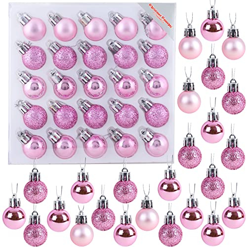 Christmas Concepts® Pack of 25-25mm Mini Christmas Tree Baubles - Shiny, Matte & Glitter Decorated Ornaments (Baby Pink)