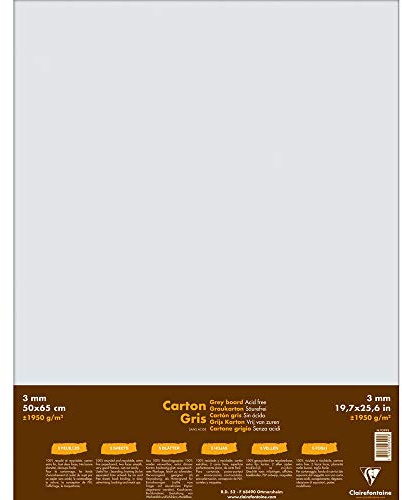 Clairefontaine 93995C Packung (mit 5 Bögen Pappe, 50 x 65 cm, 3 mm, 1950 g, ideal für Modellbau, leicht und glatt, 100% recycelt) 5er Pack grau