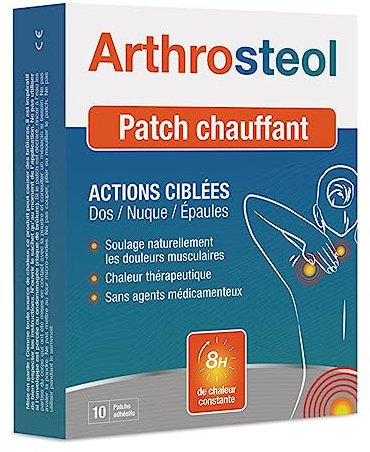 NUTRI EXPERT - Arthrosteol Patch Chauffant - Cible les douleurs musculaires - Chaleur longue durée 10h - Dispositif Médical - 10 patchs