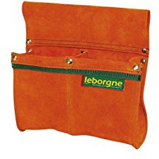 LEBORGNE - Double Poche Croûte de Cuir - Pochette à Clous/Ceinture - pour Charpentiers, Bâtisseurs de Maisons Ossature Bois, Maçons - Multipoches - Ergonomique et Robuste