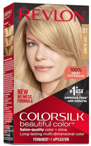 REVLON Colorsilk Beautiful Color - Tinte permanente para el cabello con tecnología de gel 3D y queratina, 100% cobertura de canas, rubio claro 81