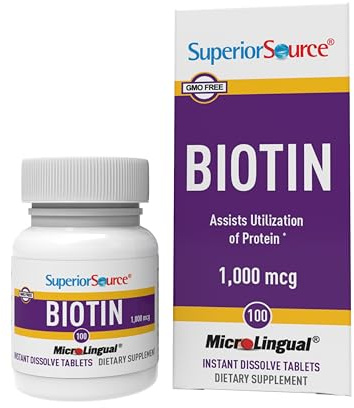 Superior Source Biotin 1000 mcg. Under The Tongue Quick Dissolve MicroLingual Tablets, 100 Count, Supports Healthy Hair, Skin, and Nail Growth, Helps Support Energy Metabolism, Non-GMO