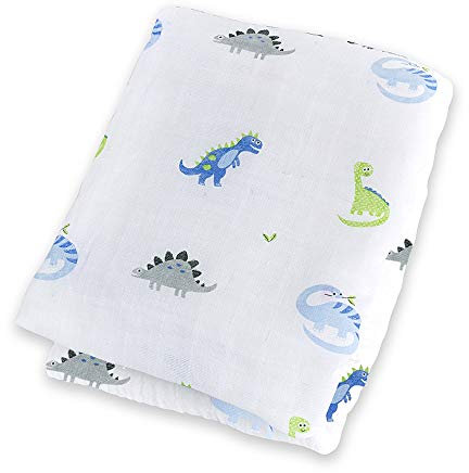 Lulujo Baby-Mulltuch Spucktuch mit schönem Motiv Dino 120 x 120 cm Baumwolle