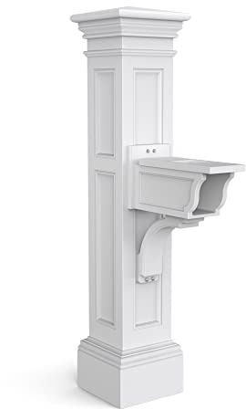 Mayne Inc. Liberty Single Arm Mail Post - White - 31in L x 14in W x 64in H - Liberty Post & Arm, Hardware Kit (5805-W)