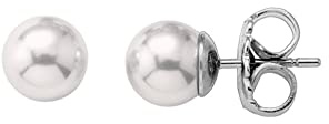 Majorica Lyra | Ohrringe aus Echten Perlen aus Sterlingsilber für Damen aus der Eternal Schmuckkollektion | Kleine Ohrstecker mit Runden Weißen Perlen von 7 mm