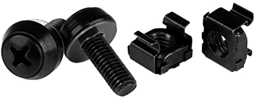 StarTech.com Écrou cage M6 - Vis M6 - Pack de 50 - Écrous cage et vis M6x12 de montage pour rack et armoire serveur - Noir (CABSCREWM6B)