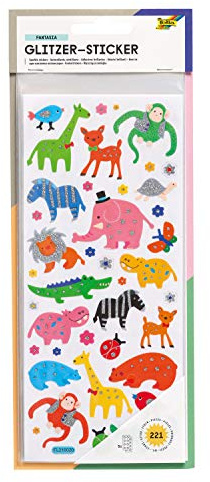 folia 1411 - Glitzer-Sticker Fantasia, ca.10 x 23 cm, 5 Blatt, Motive sortiert - ideal geeignet zum Verzieren von Grußkarten, Bastelarbeiten und Scrapbooking