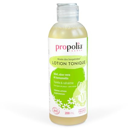 PROPOLIA - Bio - Lotion tonique - Nettoie, démaquille et tonifie - Miel, Aloe vera & Hamamélis - Adolescents et adultes - Fabriquée en France - 200 ml