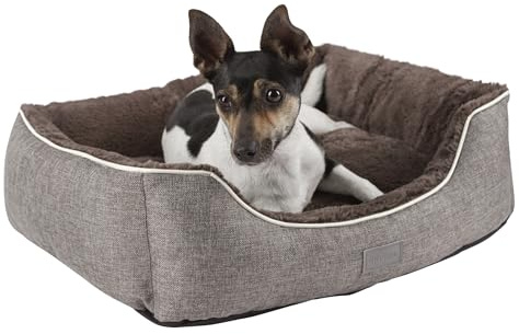 Kerbl Pet Kuschelbett Samuel | Grau/Dunkelgrau, 60 × 50 × 17 cm, mit herausnehmbarem Wendekissen, waschbar bei 30 °C