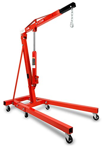 EBERTH Motorkran Werkstattkran Ladekran mit 1000kg Maximalleistung, Hydraulischer Kran für die Werkstatt mit 4-Fach Verstellbarem Kranausleger 1050 bis 1590mm, Einfach Klappbar, 6 Robuste Lenkrollen