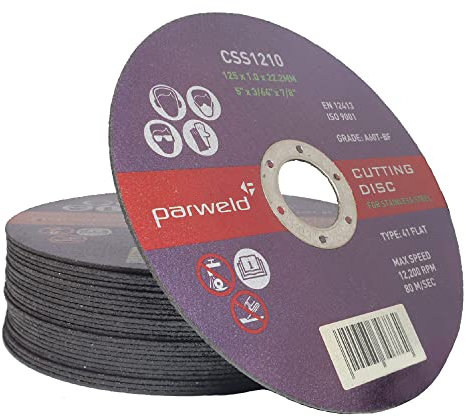 (PACK OF 20) Parweld (5) 125mm x 1mm Thin stainless Steel Cutting discs - metal slitting discs