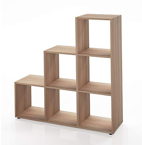Vicco Treppenregal, Sonoma, 105 x 107.5 cm | als Raumteiler mit 6 offenen Ablageflächen nutzbar