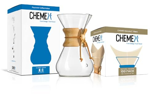 CHEMEX Bundle - 8-Cup Classic Series - 100 ct Square Filters - Exclusive Packaging