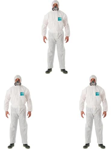 Ansell AlphaTec 1800 Model 111, Hooded Coverall, Chemical Resistant Body Suit for Industrial, Biohazard and DIY Applications, PPE Men Women, Reusable White, Size L (1 Unit)