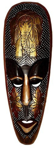 Wogeka Top Gold Holz Wand Maske 50 cm Elefant Deko Handarbeit Schnitzerei Tier Afrika Maske25