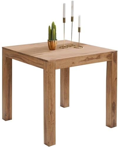 FineBuy Esstisch quadratisch 80 cm Akazie Massivholz – Quadratischer Holztisch massiv, Design Esszimmertisch Naturholz, Küchentisch Echtholz für 4 Personen