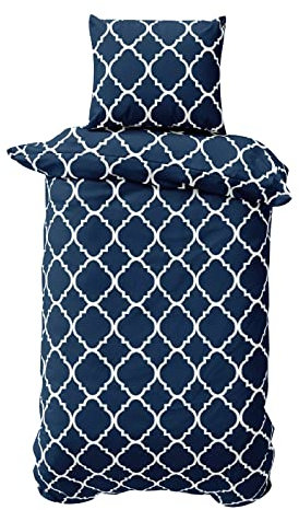 Class Home Collection 155x220 cm - 2-teiliges Renforce Bettwäsche-Set aus Baumwolle mit Reißverschluss, Maroc Design in Blau, für Einzel- und Doppelbetten