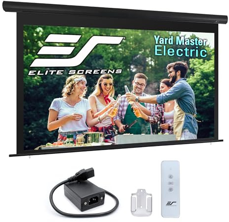 Elite Screens Yard Master Electric 165 Outdoor Motorized Projector Screen with RF Remote, IP33 Rain Protection, 4K/8K Ultra HD HDR Ready Backyard Patio Movie Screen – OMS165H-ELECTRIC