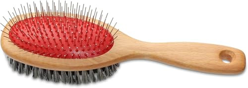 Mars Professional 1 Pin and Bristle Mane and Tail Brush for Horses, Stainless Steel, Nylon Bristle, Wooden Handle, Made in Germany