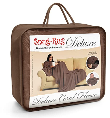 Snug Rug Deluxe Kuscheldecke Mit Ärmeln Für Erwachsene Ärmeldecke Vlies-Decke Mit Ärmel Aus 260gsm Coral-Fleece Superweiches Luxuriöser Weicher Stoff Lange Übergroße Ärmel Mit Tasche (Schokoladenbraun)