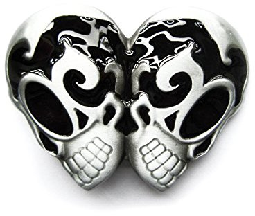 eeddoo® Gürtelschnalle - Doppel-Totenkopf - schwarz (Buckle für Wechselgürtel für Damen und Herren | Belt Frauen Männer Oldschool Rockabilly Metall Gothic Wave Rock Biker Western Trucker Casino Skull)