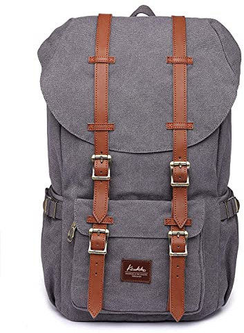 Kaukko Unisex Canvas Duffel Carrier Rucksack Vintage Satchel mit Lederriemen für Schule/Wandern/Reisen/Camping