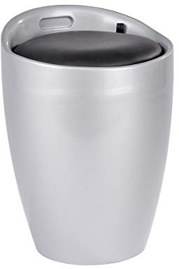 WENKO Badhocker Candy Silber, schöne Sitzgelegenheit, Hocker mit Stauraum für das Badezimmer und Wohnzimmer, integrierter Wäschesammler, ABS-Kunststoff, BPA-frei, Fassungsvermögen 20 L, Ø 36 x 50,5 cm