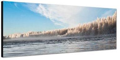 Augenblicke Wandbilder Keilrahmenbild Wandbild 150x50cm Finnland Wald Fluss Winter Schnee Eis