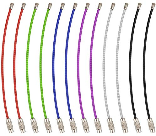 Wisdompro Wire Keychain Cable, 12 Pack of 4.3 Inch Stainless Steel Wire Keyrings 2mm Cable Keyring Loop/Hoop for Luggage Tags, Keys and ID Tag Keepers - MultiColor