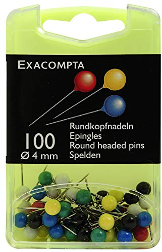 Exacompta Boîte de 100 épingles sphériques hauteur 15mm 4mm de diamètre Couleurs assorties