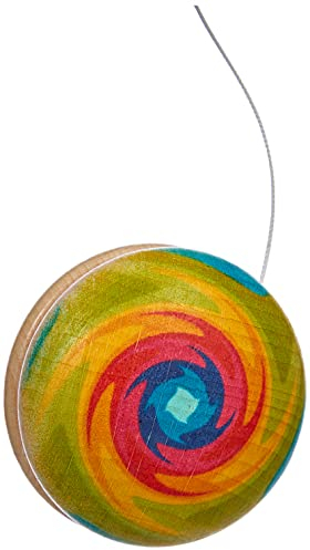 Hess Holzspielzeug 14337 - JoJo aus Holz mit Buntem Muster, in DREI Farbvarianten, Sortiert, Durchmesser ca. 6 cm, zum Spielen und Erlernen von Tricks