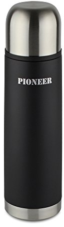 Pioneer Insulated Vacuum Flask for Hot Drinks 1000 ml/ 1 Litre Travel Flask, 18/10 Stainless Steel - Keeps Drinks Hot for 8 Hours, Black