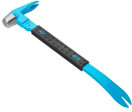 OX Tools Hammer, Fiberglasstiel, robust, Profi – OX Tools Claw Bar - Pro Series Claw Bar with Non-slip Grip Handle - Hardened Hammer Head - Multi-Colour - 12-Inch/250 mm