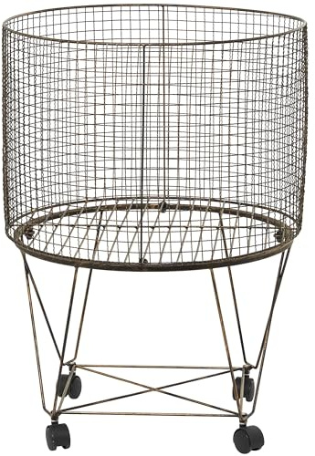 Deco 79 Wäschekorb Vintage Wäschetruhe Rollkorb mit Rollen Aufbewahrungskorb Aufbewahrungswagen, Kunststoff Eisen, Bronze, 20 x 20 x 28