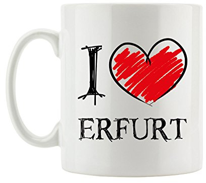 Pixxprint I Love Erfurt Fun Tasse, ca. 300ml Fassungsvermögen, Keramik Weiß, Spülmaschinenfest