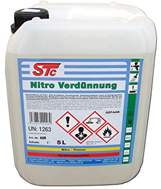 STC Nitroverdünnung 5 L – Universalverdünner für Lacke, Farben, Werkzeuge – Nitro Verdünner für Pistolenreinigung und Oberflächen – Rückstandsfrei, schnelltrocknend – Profiqualität – Made in Germany