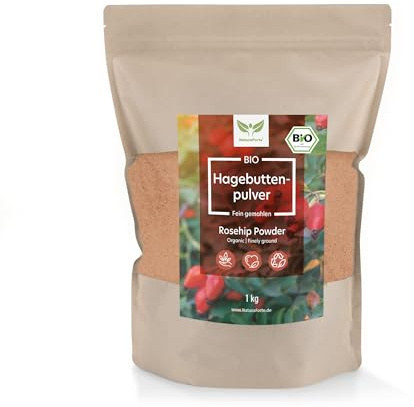 NaturaForte Bio Hagebuttenpulver 1kg – Natürliche Rohkostqualität aus frisch gemahlenen Hagebutten – vegan & ohne künstliche Zusätze