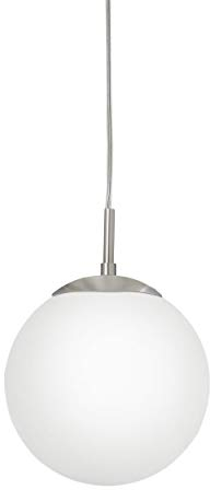 Eglo Lampada a sospensione Rondo, lampada a sospensione, lampada a sospensione in acciaio, nichel opaco, vetro opalino bianco opaco, attacco E27, Ø 20 cm
