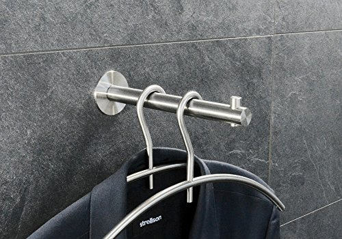 Garderobenhaken, mit verdeckter Verschraubung, Länge 20 cm, Wandhaken für hohe Belastungen, Edelstahl massiv, matt geschliffen, Multifunktionshaken - PHOS Design