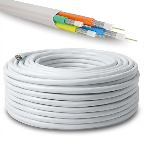 Premium X 25m Quattro Quad Kabel 4in1 SAT Koaxialkabel 4-Fach Weiß Antennenkabel 90dB 2-fach geschirmt Digital 4K 8K UHD DVB-S2 für LNB Multischalter Koax Fernsehkabel