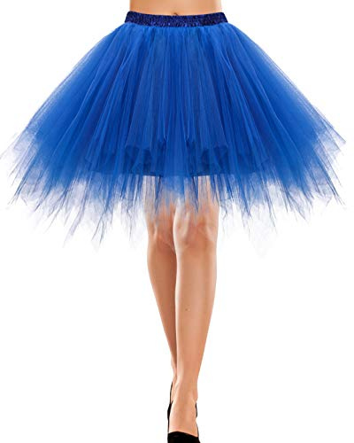 Bbonlinedress Jupe Tulle Femme Jupe Tutu de Déguisement Cosplay Jupe Courte Ballet Tutu Danse Classique Fille Années 50s pour Carnaval Fête Soirée Couleurs Variées Royal Blue S