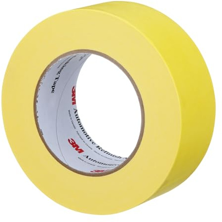 3M Automotive Refinish Masking Tape 388N, 06656, 48 mm x 55 m, Yellow, Crepe Backing, Moisture Resistant, Multi-Purpose, 1 Roll