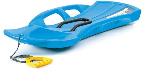 Prosperplast Trineo con Asas Laterales, protección Central móvil y reposapies, con Cuerda, Modelo Snow Train Control, Juventud Unisex, Azul, Con proteccion