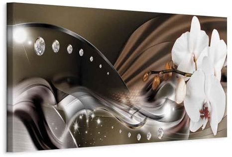 Cuadros B&D XXL - Wandbilder XXL Orchidee 120x40 cm 1 tlg - Wand Deko Vlies Leinwand Bilder Groß Wanddeko Wohnzimmer Schlafzimmer Kunstdrucke Panoramabild - Blumen Perlen Ornament Abstrakt