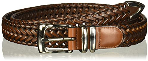 Perry Ellis Herren Portfolio Braided Leather Belt, Metal Prong Buckle & Tip, Two Loops, 1.5” Width (Available in Big & Tall) Gürtel, Braun, 46