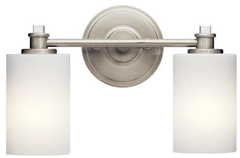 Kichler Joelson 14 2 Light Vanity Light with Satin Etched Cased Opal and Clear Glass Accent Glass in Brushed Nickel
