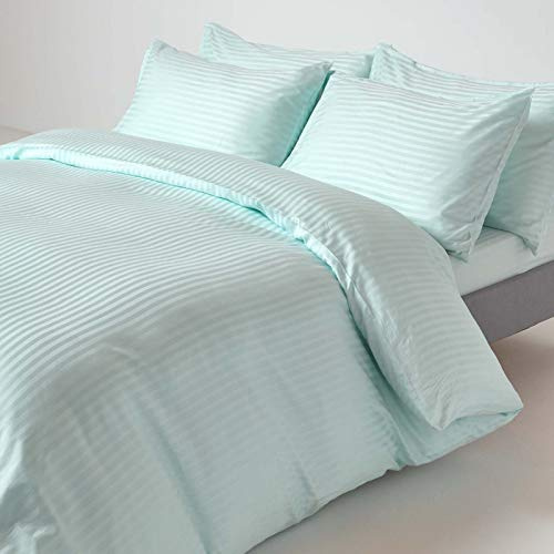Homescapes Juego de Ropa de Cama de 2 Piezas, 100% algodón Egipcio con Rayas de satén, 1 Funda nórdica de 135 x 200 cm y 1 Funda de Almohada de 48 x 74 cm
