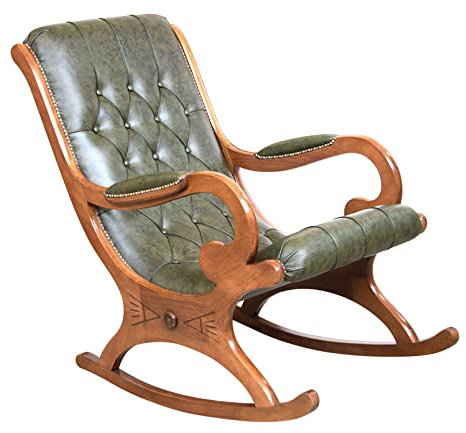 Arteferretto Klassischer Leder Schaukelstuhl - Chesterfield-Style Tufted Design, Echtes Leder - Entspannen im Wohnzimmer